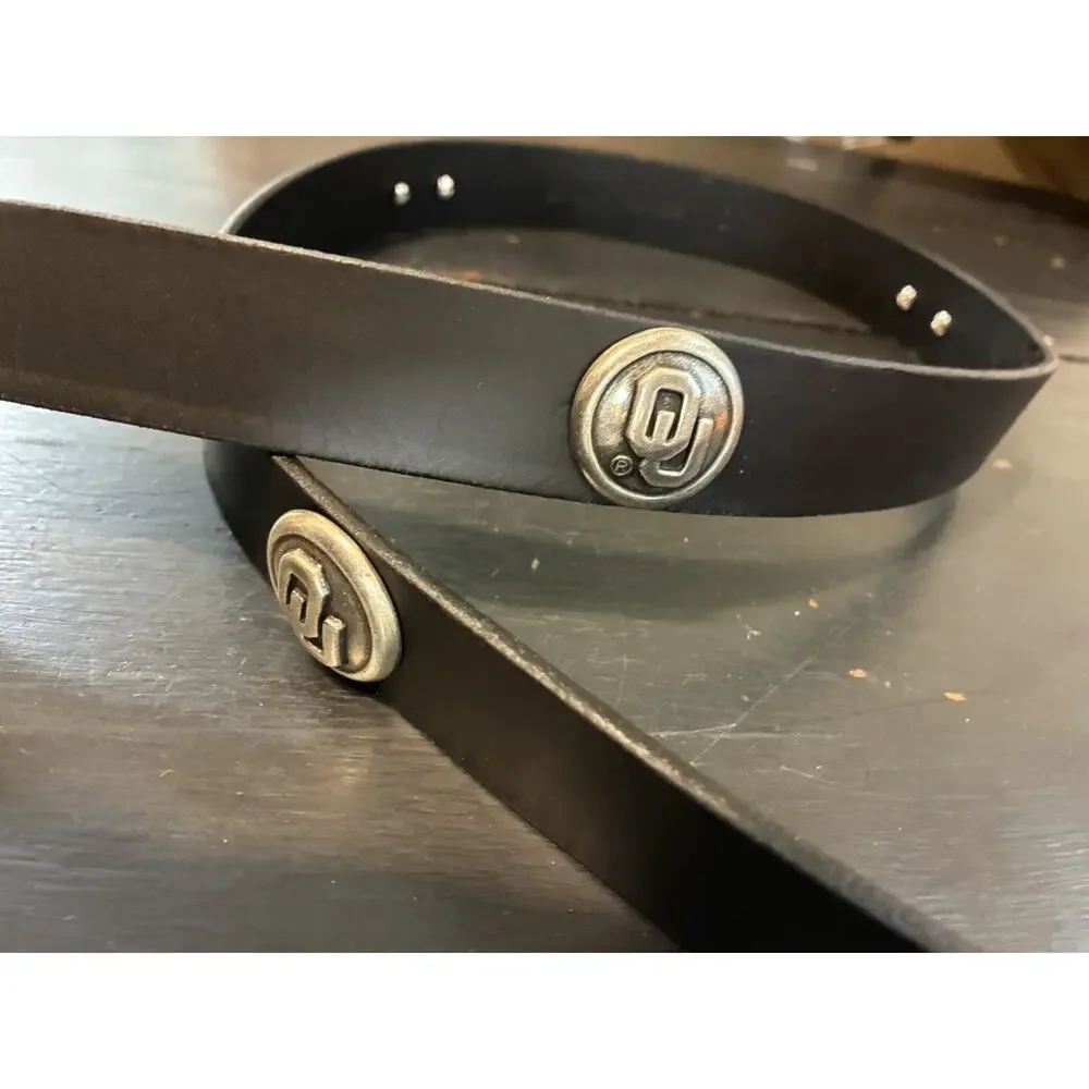Black Genuine Leather Belt With 4 OU Oklahoma University Conchos Size 30, 32, 38